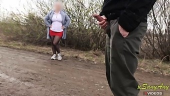 Teen With Big Tits Gives Handjob To Stranger In Public Park