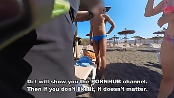 Voyeuristic Men Watch As Exhibitionist Amateur Gives A Blowjob To A Stranger On The Beach