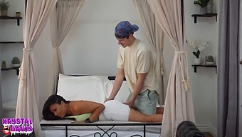Asian Stepson Assists In Unwinding On Bed
